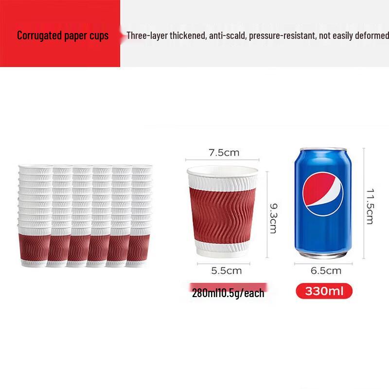 

Temeiju Disposable 280ml Double-Layer Corrugated Coffee Cups, 500-count