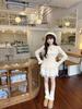 Hong Kong Style Women's Heart Polka Dot Long Sleeve Thermal Fleece T-shirt, Light Apricot Lace Patchwork, Autumn/Winter.