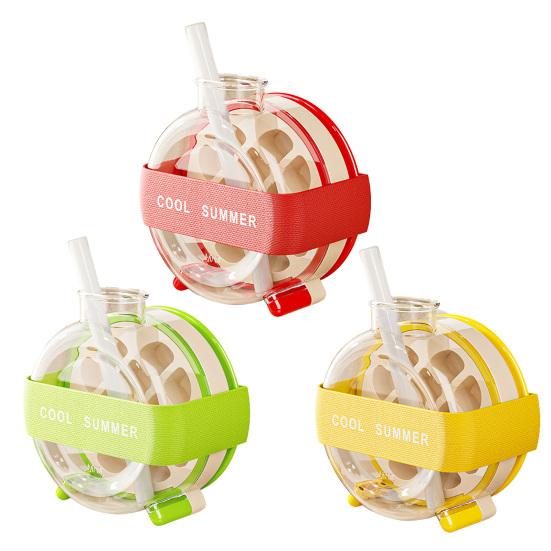 Ice Cube Bottle, 2 In 1 Ice Cube Making Bottle with Straw, Portable Touch Free Ice Cube Mold Trays, Easy Press To Release Ice Tray with Lid for Indoor