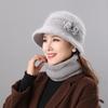 Mom hat autumn and winter velvet warm women's scarf two-piece set knitted thread hat fashionable versatile wool basin hat