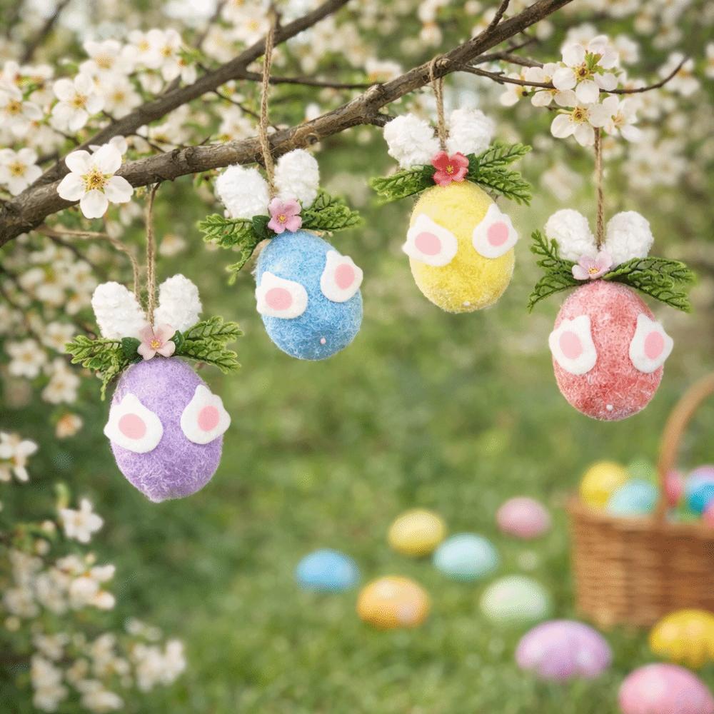 Flower Dot Easter Eggs Gift Colorful Felt Egg Pendant Easter Hanging Ornaments Tree Pendant Party