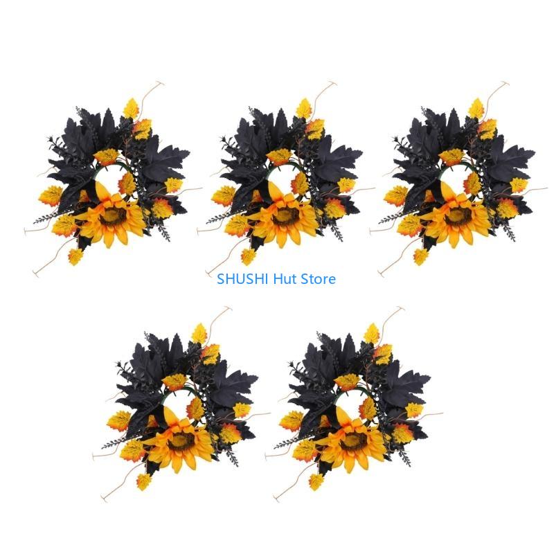 

5Pcs Multipurpose Halloween Wreath Artificial Colorful Florals Holder Rings for Home Centerpieces Decors D57B