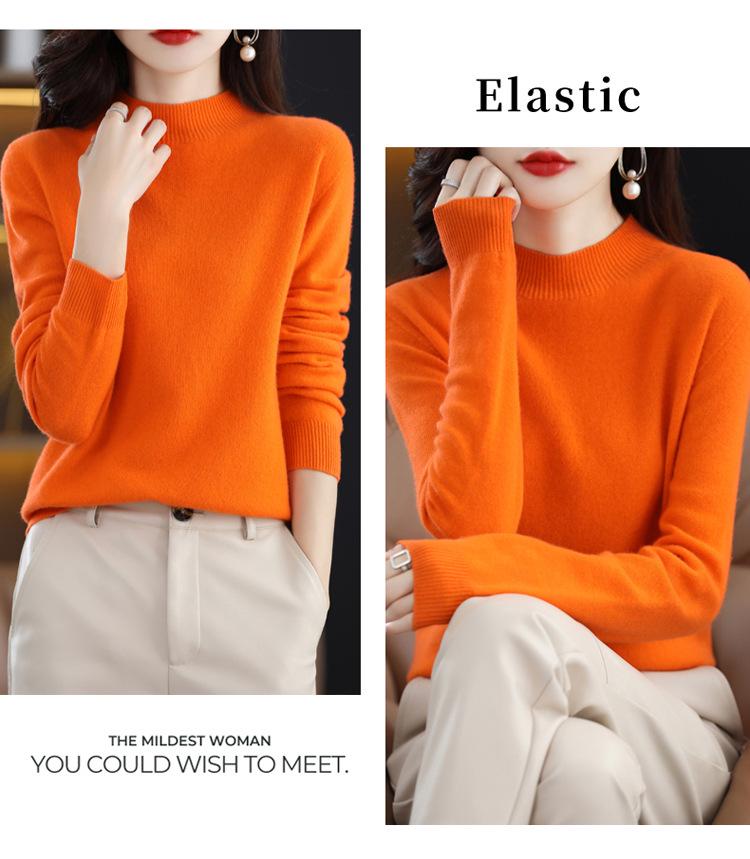 Women's High-Quality Cashmere Wool Sweater, Half-High Neck, Fashionable Slim Fit, Autumn/Winter Collection