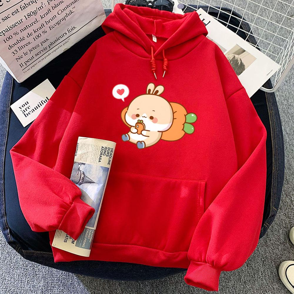 Rabbit Eating Carrot Printed Hoodies Sudaderas Winter Cartoon Graphic Print Sweatshirt with Pocket Women Men Clothing  Moletom