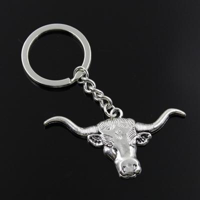 Neue Mode Männer 30mm Schlüsselbund DIY Metall Halter Kette Vintage Longhorn Bull Steer Kopf 60x31mm Silber farbe Anhänger Geschenk