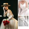 White Satin Long Gloves Lace Long Finger Mittens Retro Wedding Bridal Gloves  Dress Accessories