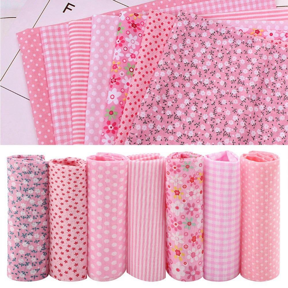7Pcs Cotton 7 Styles Pink Floral Precut Cotton Squares Dorm Decorative Bedding Making