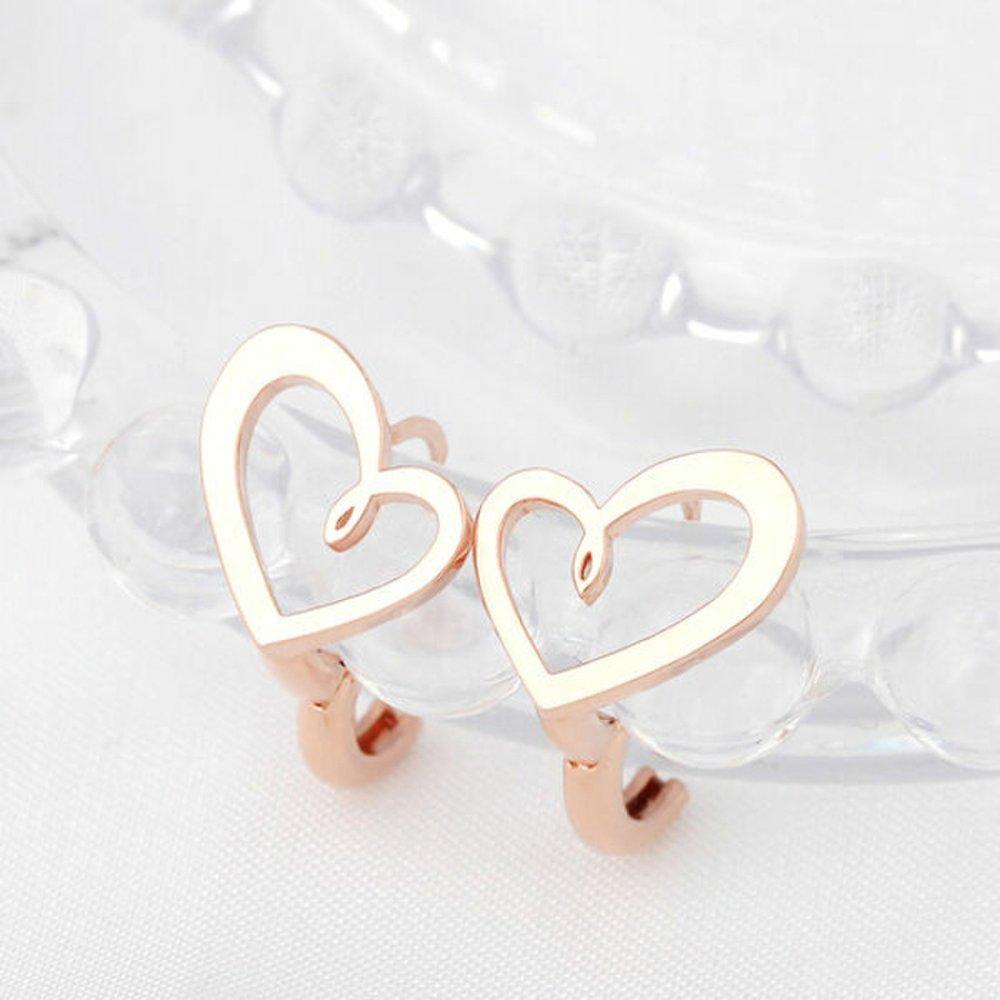 [] 14K Gold Needle Twisted Heart Daily One-Touch Ring Earrings