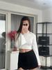 Women Textured Mock Neck Flare Long Sleeve Crop Top Elegant Preppy Style Y2K Rib Knit Slim T Shirt Blouse