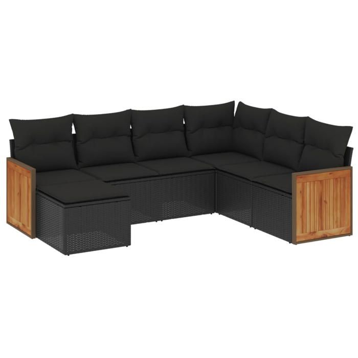 VidaXL Salon de Jardin avec Coussins 7 pcs, Canapés de Terrasse, Ensemble de Meubles de Patio, Mobilier d'Extérieur, Noir 3227882