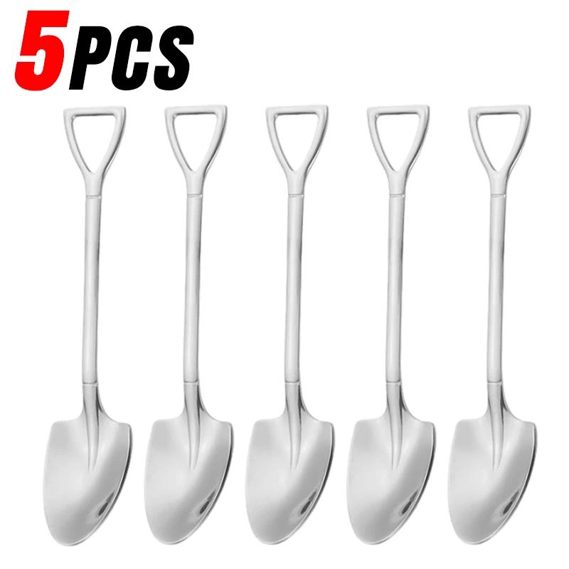 Stainless Steel Shovel Spoon Creative Gold Silver Coffee Spoons Ice Cream Dessert Scoops Teaspoon Kitchen Tableware Cutlery Sets