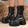 Chunky Heeled Platform Combat Boots for Women Gothic Punk Style Black Motorcycle Boots Woman Autumn Winter Mid Calf Botas Mujer