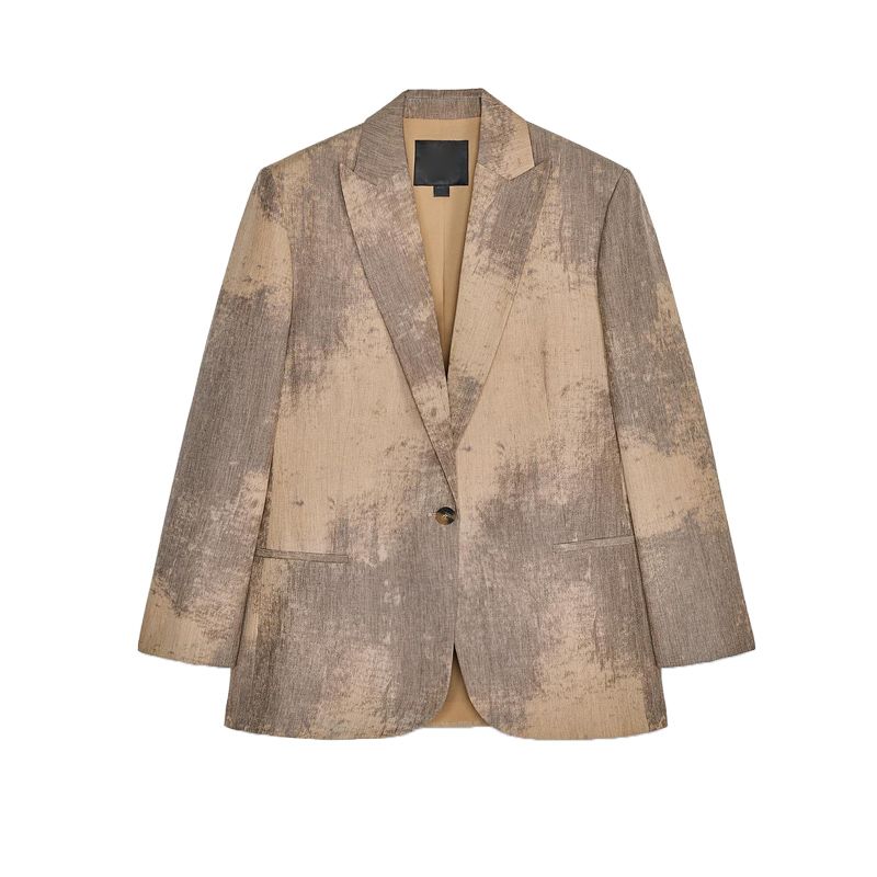 

Summer New Product Women s Clothes Cotton Blend Indented Lapel Long Sleeves Print Normcore Suit Outwear 3074786 Rice Brown L