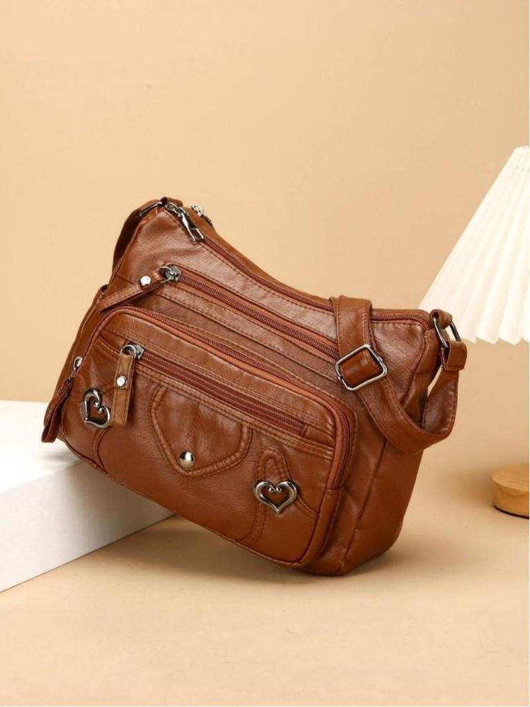 Elegante Mehrschichtige Umhängetasche aus Weichem Leder für Mütter mittleren Alters und ältere Mütter