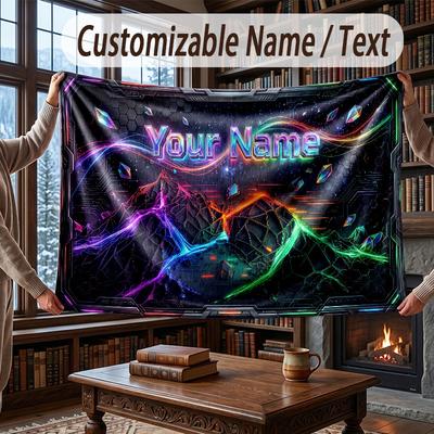 Abstract Personalized Theme Throw Blanket Custom Name Text Personalized Blanket Soft Cozy Blanket for Home Sofa Bed