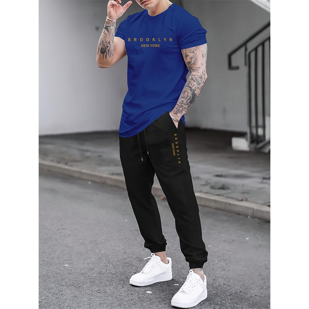 2 Piece Regular Fit Men's Jogger Pants Letter Printed Men's Short Sleeve T-Shirt Set Street Outdoor Casual Fashion Set