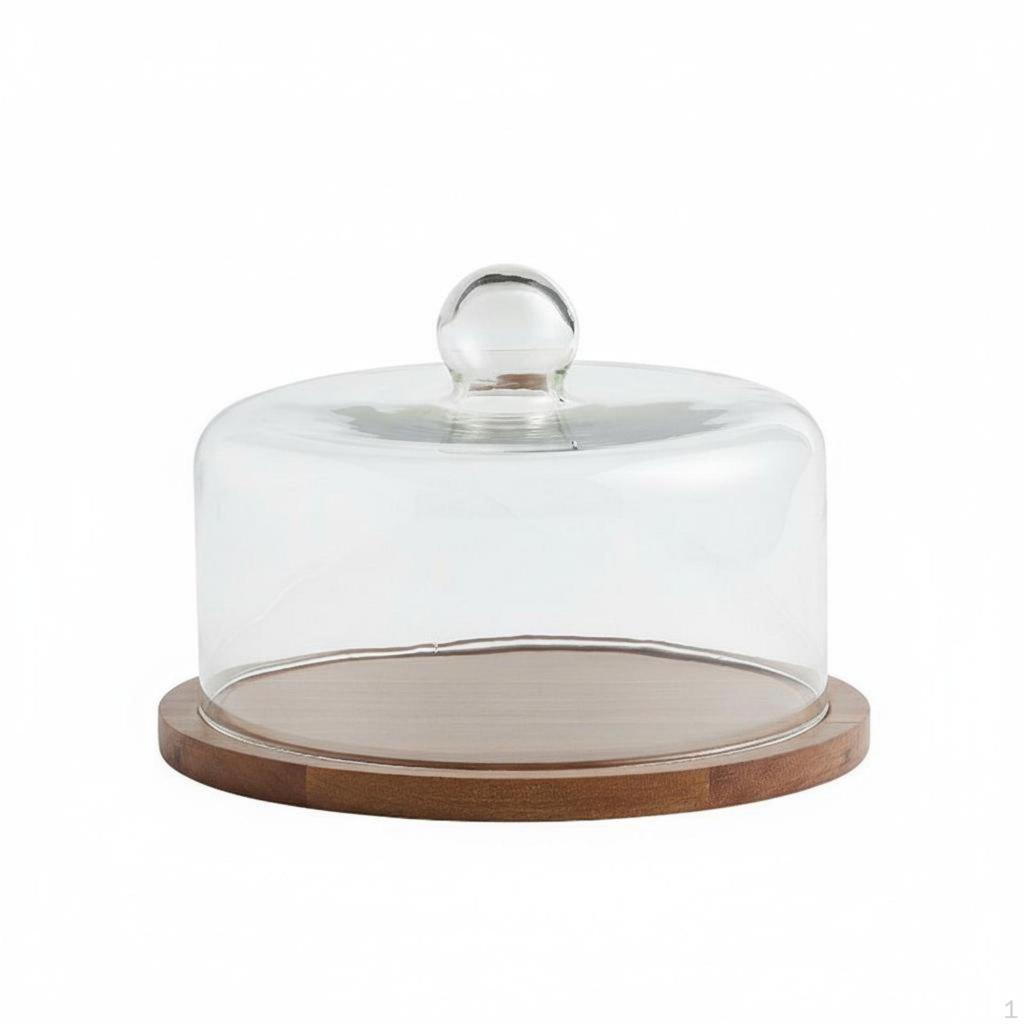 Wooden Cake Stand with Glass Cloche Vintage Design Multipurpose Covered