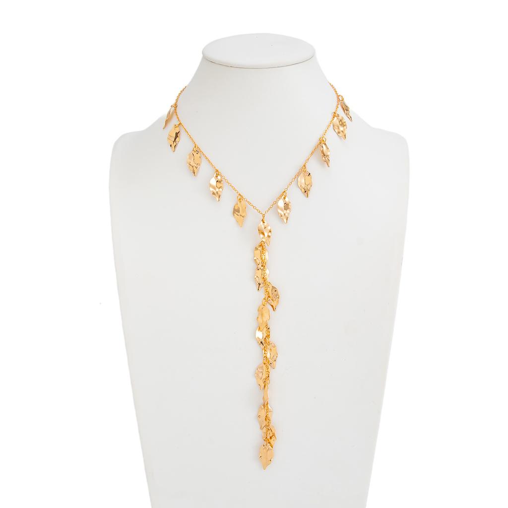 Fashion Pleated Leaf Pendant, Fringed Necklace, Wind Metal Iron Leaf Sweater Chain Necklace