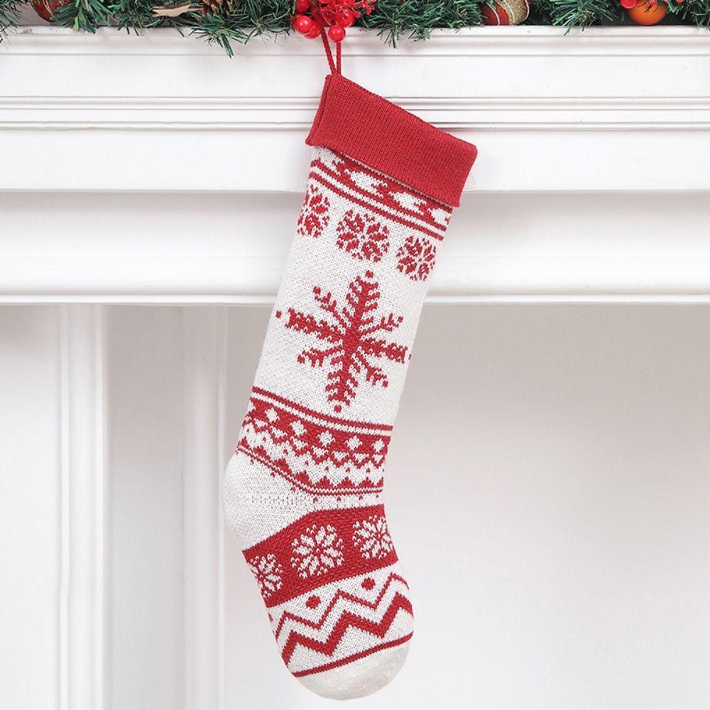Hanging Knitted Christmas Stocking Xmas Tree Ornaments Gift Bag Christmas Decor