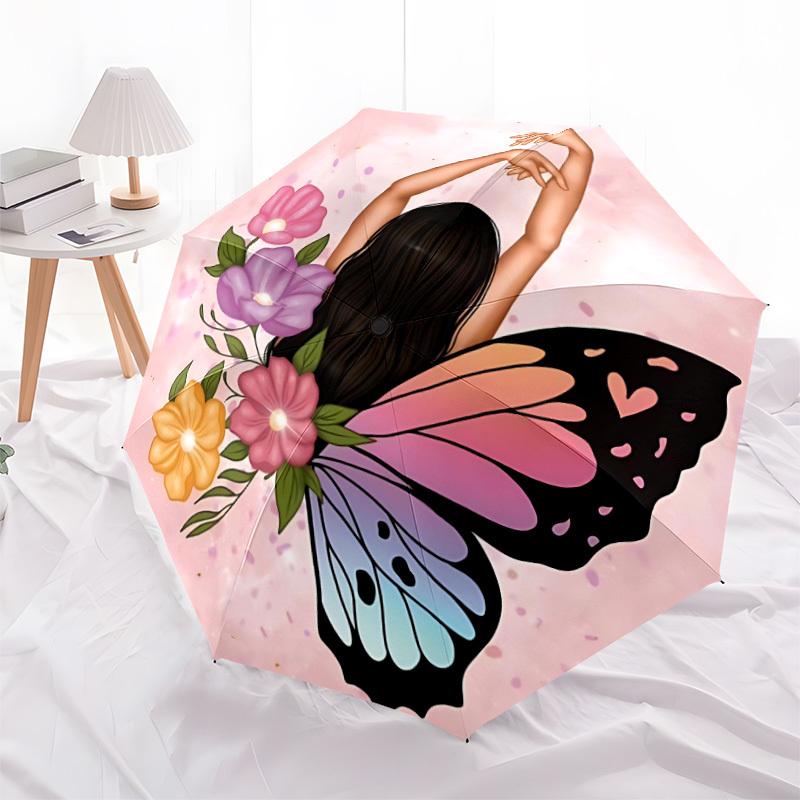 1PC Butterfly Flowers Automatic Folding Umbrella - Compact 8-Rib Design, Durable Plastic & Iron, Daily Use F010634