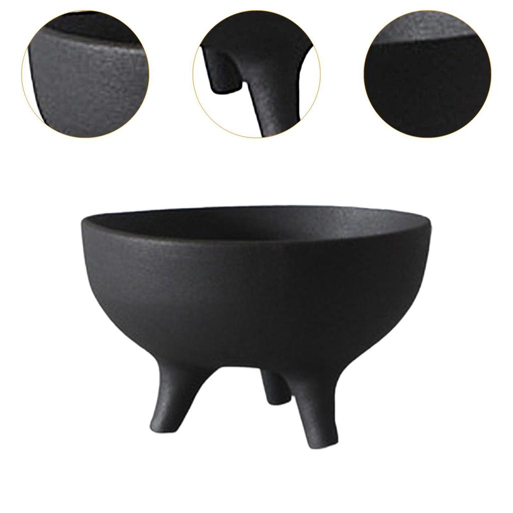 Flower Pot Ceramic Tripod Ding Tray Table Ornament for Courtyard Lightweight Black 17x10cm