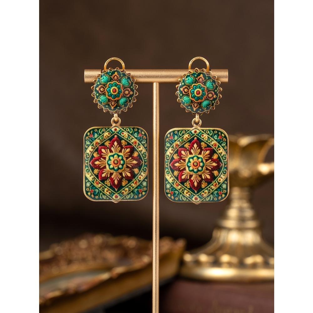 Enamel Relief National Style New Chinese Plum Blossom Earrings Medieval Vintage Gorgeous Retro Old Earrings