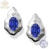 WUIHA Vintage 100% 925 Sterling Silver Oval Cut Lab Emerald Sapphire Gemstone Studs Earrings Wedding Engagement Fine Jewelry