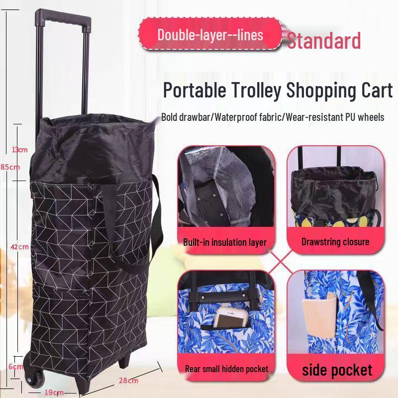 Folding Portable Hand-Pulled Shopping Trolley with Wheels for Camping and Supermarkets