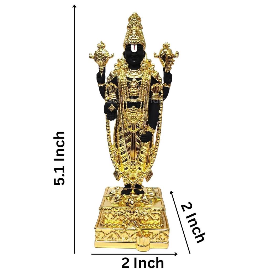 Lord Tirupati Balaji Gold Plated Idol with Black Terracotta Finish | Balaji Idol for Car Dashboard | Venkateswara Swamy Murti