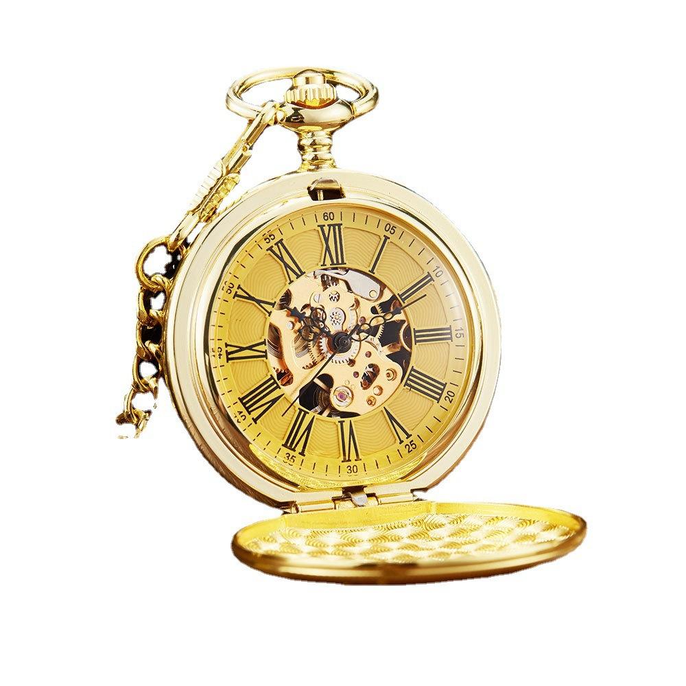 Black Hollow Perspective Mirror Glossy Automatic Mechanical Large Pocket Watch Retro Gift Watch