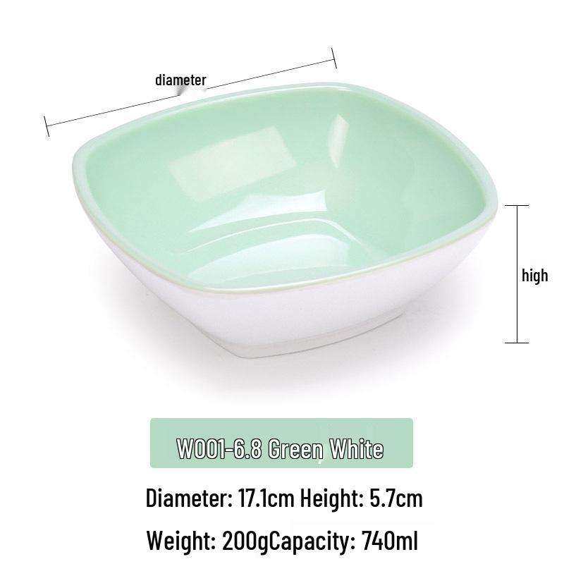 Melamine Imitation Porcelain Square Plastic Bowl for Restaurants and Hotels - Perfect for Fast Food, Barbecue, Bibimbap, and Desserts.