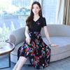 Women's Elegant Waist-Cinching Summer Chiffon Dress - Short-Sleeve, Two-Piece Look with Printed Design