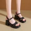 Fashion Women's Thick Sole Sandals Solid Color Casual Shoes One Line Buckle High Heel Sandals Women's Wedge Shaped Fish Mouth Shoes