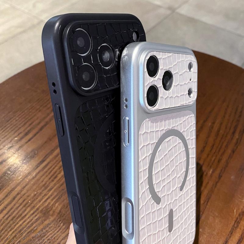 Funda Magnética Retro de Cuero de Cocodrilo Brillante Para iPhone 17 16 15 14 13 Pro Max A Prueba de Golpes Para Cubierta de Carga Inalámbrica Magsafe