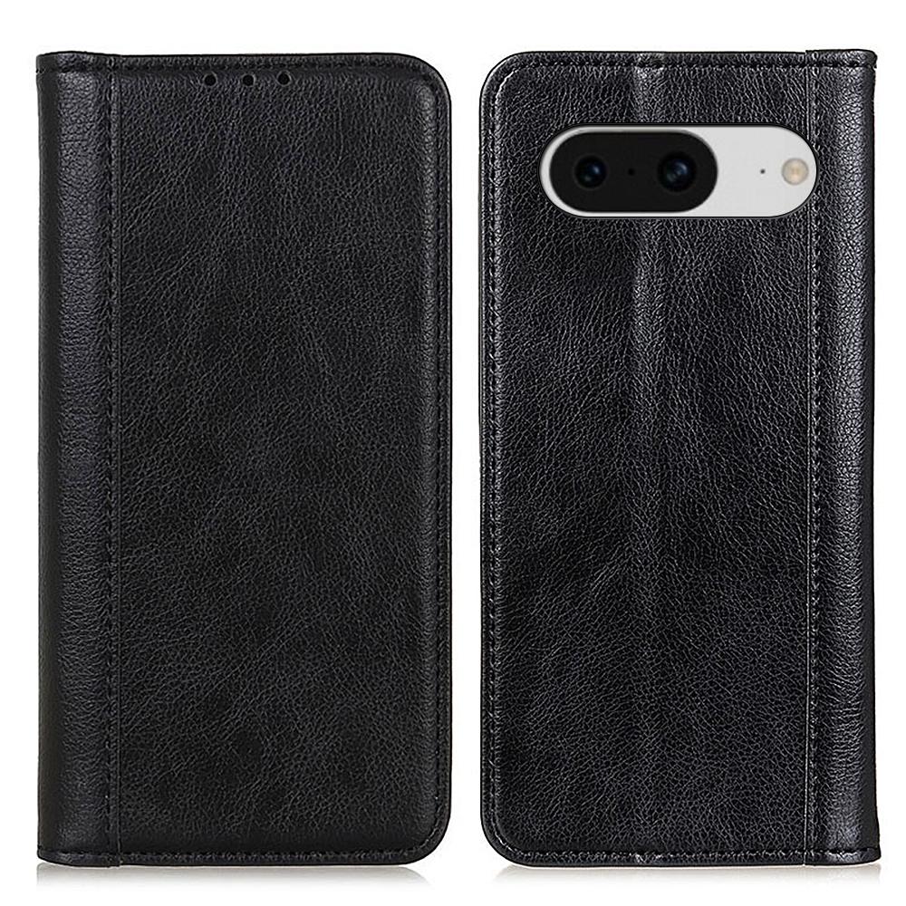 

For Google Pixel 8 Litchi Texture Shockproof Wallet Stand Phone Case Split Leather+TPU Protective Cover Black
