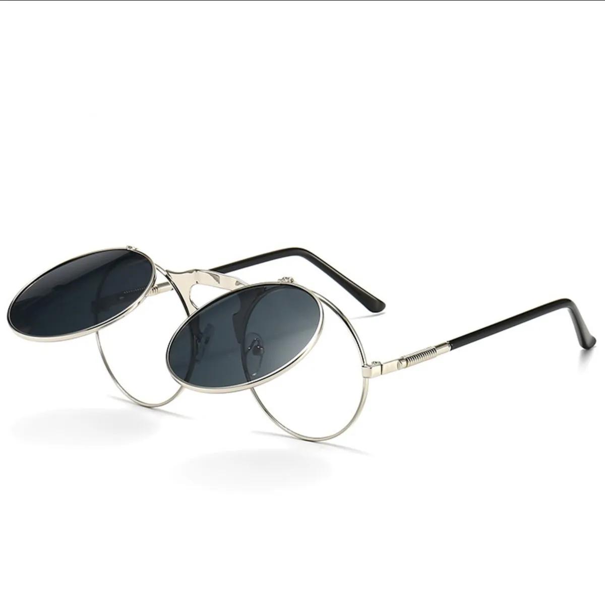 

New Steampunk Sunglasses Round Metal for Woman and Man Style Retro Flip Double Lens Sun Glasses Circle Trend Fashion Eyeglasses As Picture