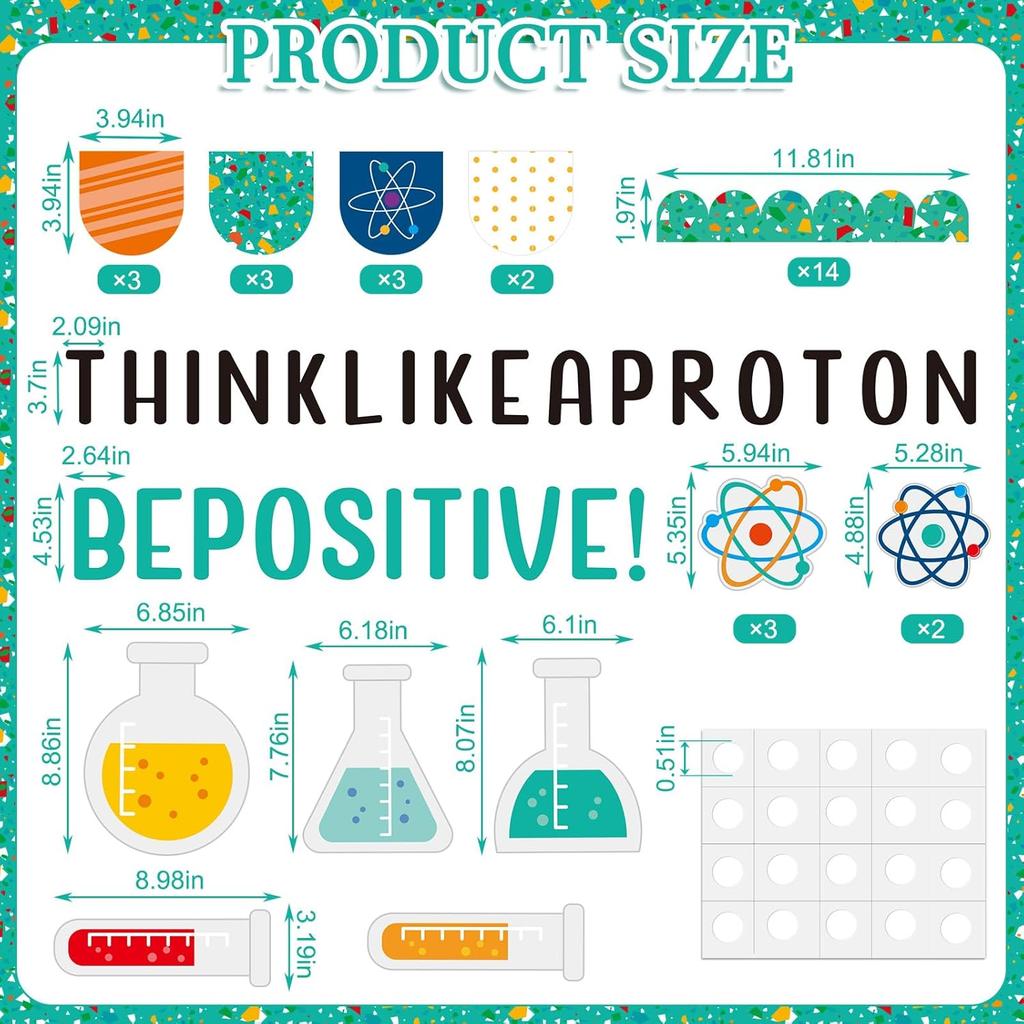 Janlaugh 51 Pcs Science Bulletin Board Decorations Set Think Like a Proton Classroom Decor Chemistry Lab Apparatus Paper Cutouts for Back to School
