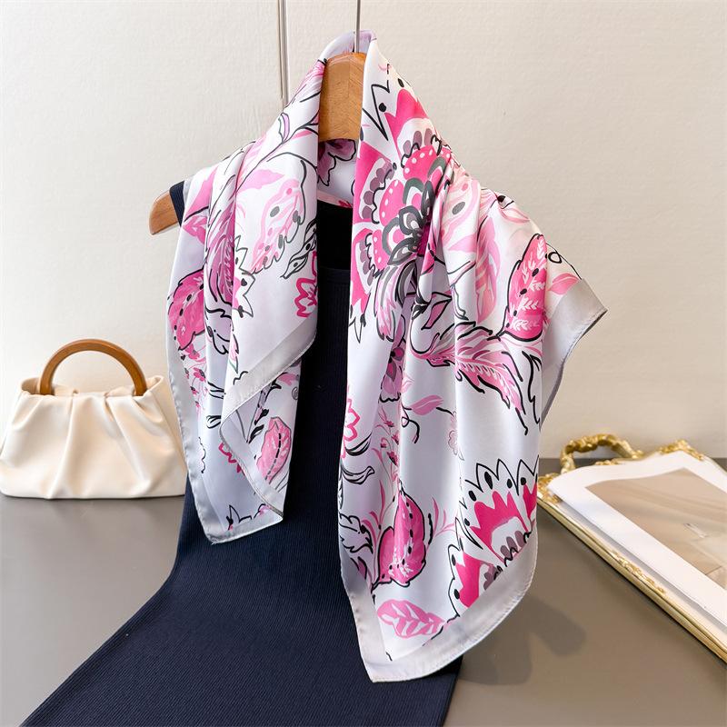 Vintage Rural High-end Printed Silk Scarf Imitation Square Versatile Shawl Neck Small Headscarf Women
