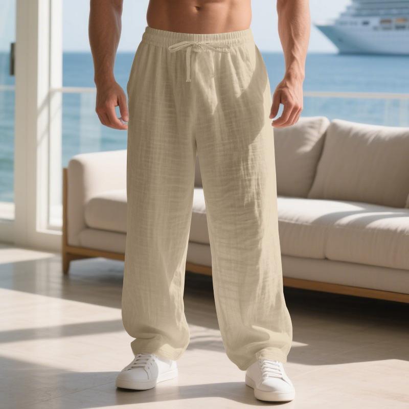 

Autumn Loose Men s Casual Home Linen Simple Sports Trousers for Men XXXL хакі