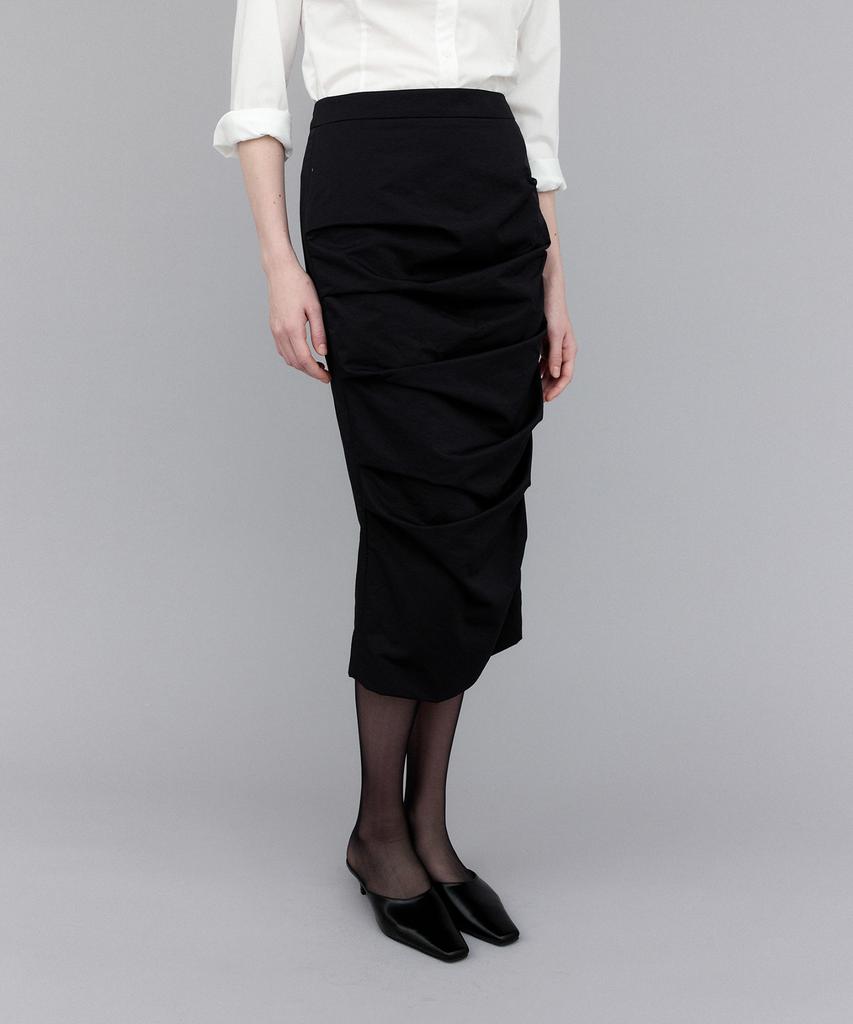 Ibokeuela Shirring Midi Pencil Skirt(Black)