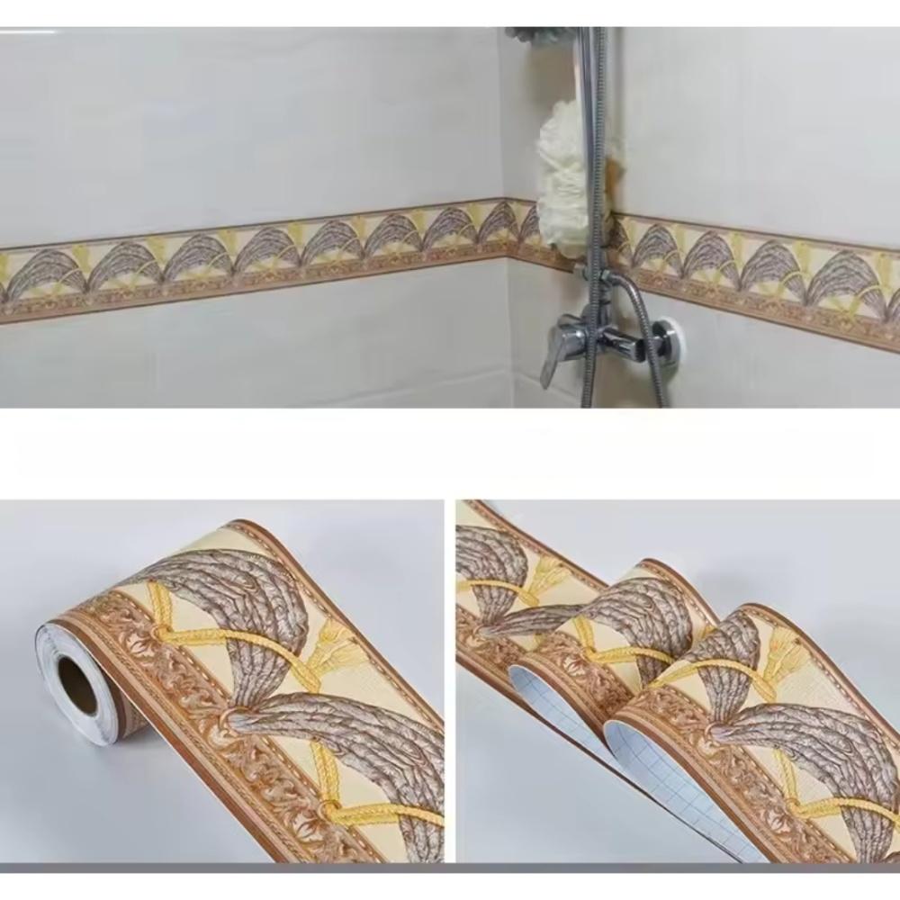 1PC 5M/196.85in PVC Self-Adhesive Baseboard Wall Sticker Floral Skirting Waistline Stickers Waterproof 3D Wall Border Decor