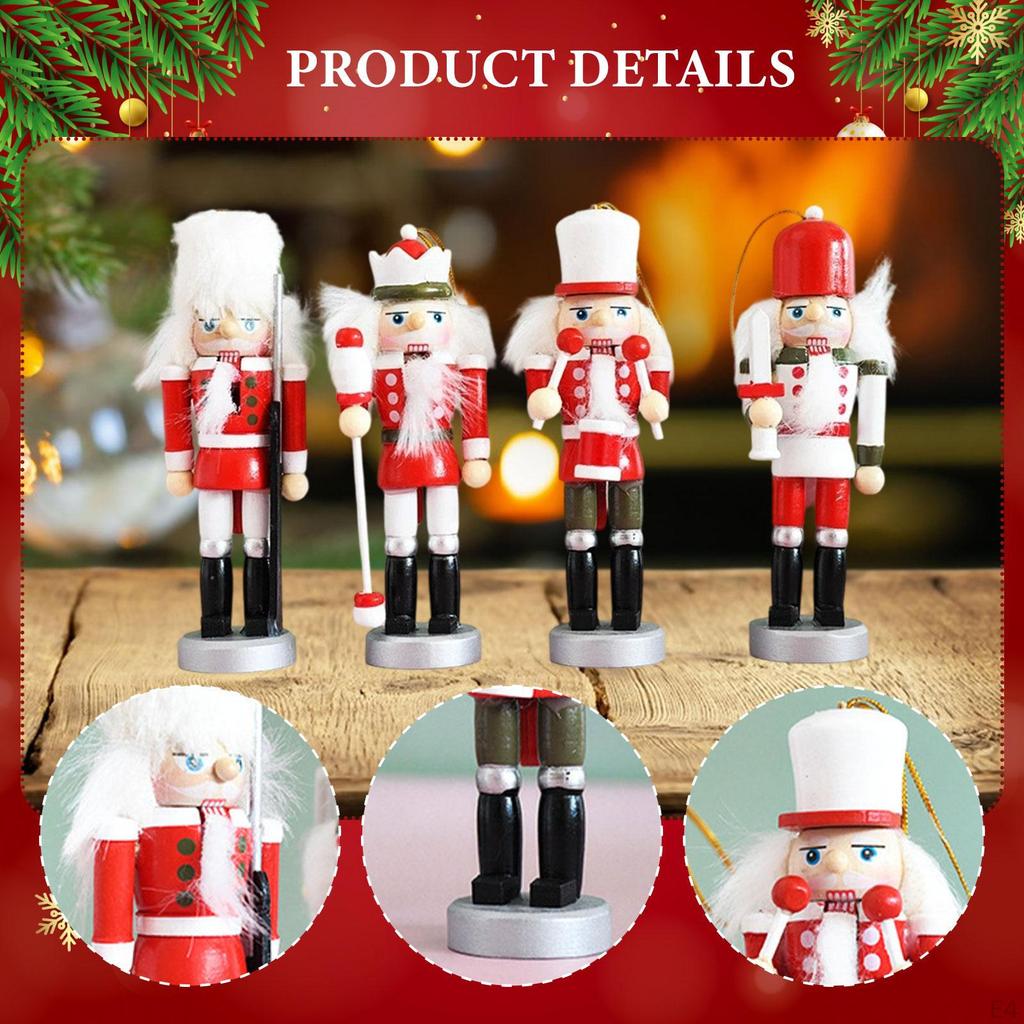 4 Pieces Christmas Nutcracker Hanging Ornaments Gift Arts Crafts Creative Wooden