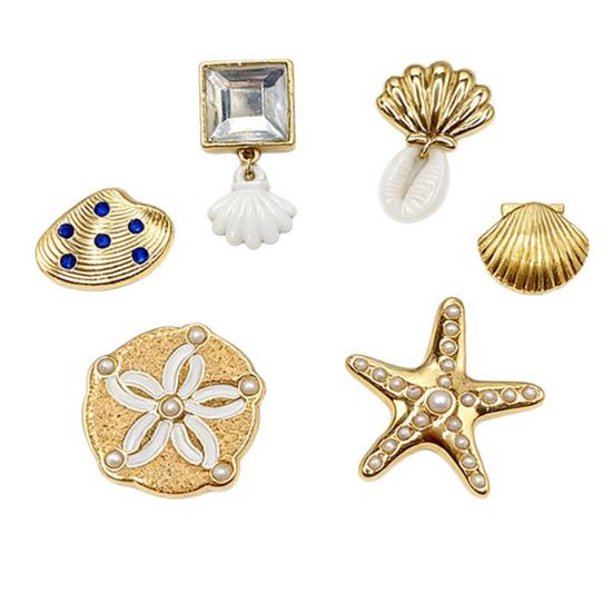 Gold-Toned Shell Shoe Charm, Ocean Themed Summer Shoe Decoration, Seashell Starfish Shoe Charm for Clogs Women Girls Beach Vacation Accessories