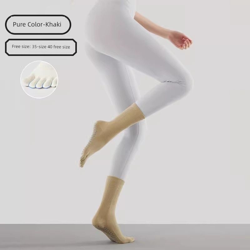 

Yoga Socks Non Slip Professional Female Toe Socks Pilates Socks Sports Room Socks Adult Yoga Non-Slip Socks Khakis