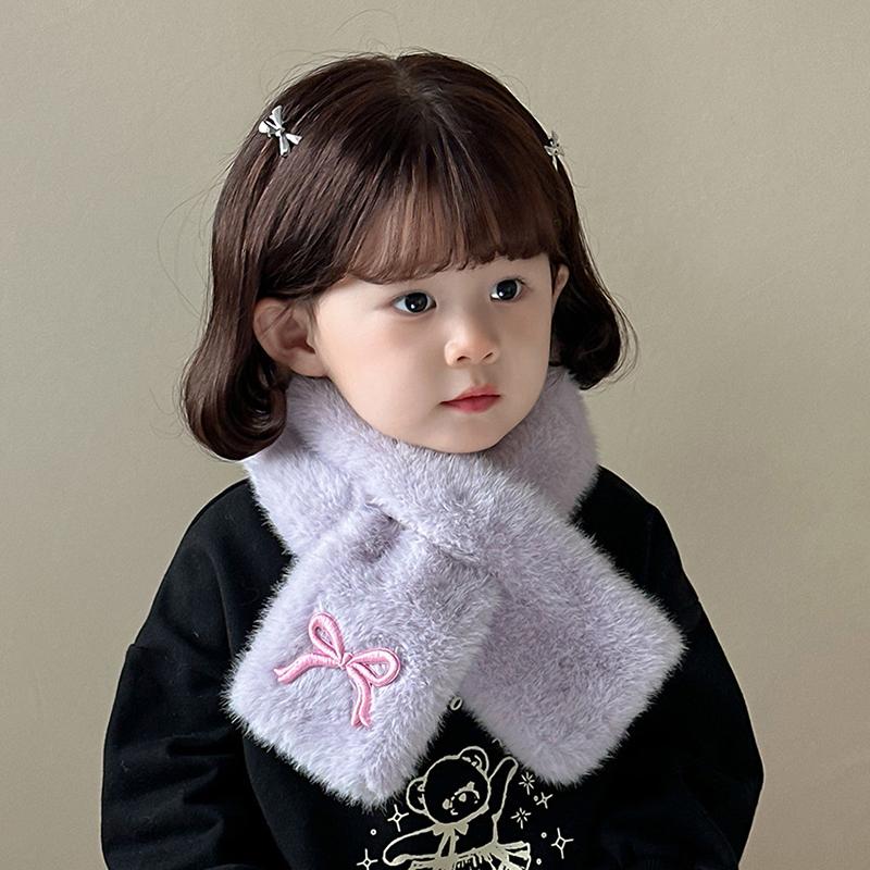 Children's Scarf Embroidered with Butterfly Knots Cute Little Girl Winter and Autumn Thick and Warm Neck Guard Scarf for Babies