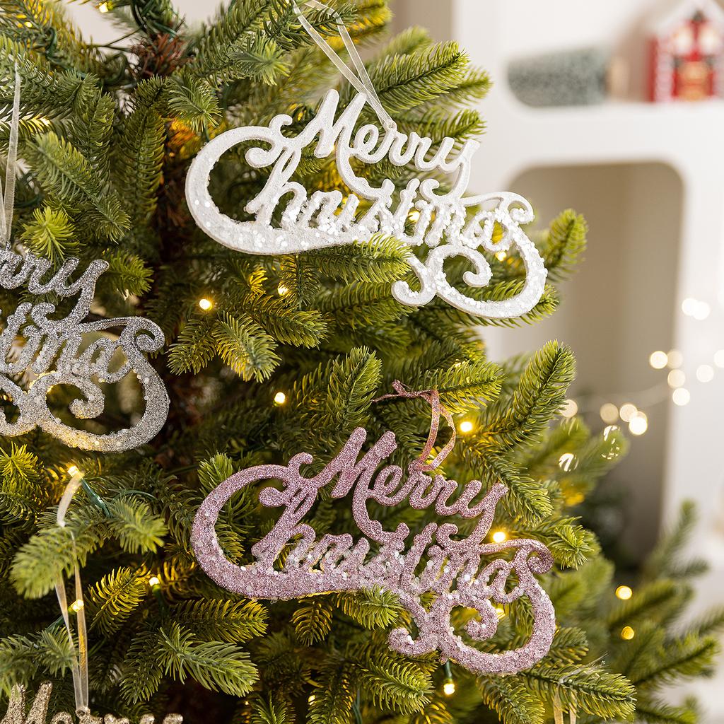 Christmas Merry Hanging Decoration Plastic Red Gold Glitter Hanging Sign Christmas Doorway Garden Store Hanging Text Ornaments