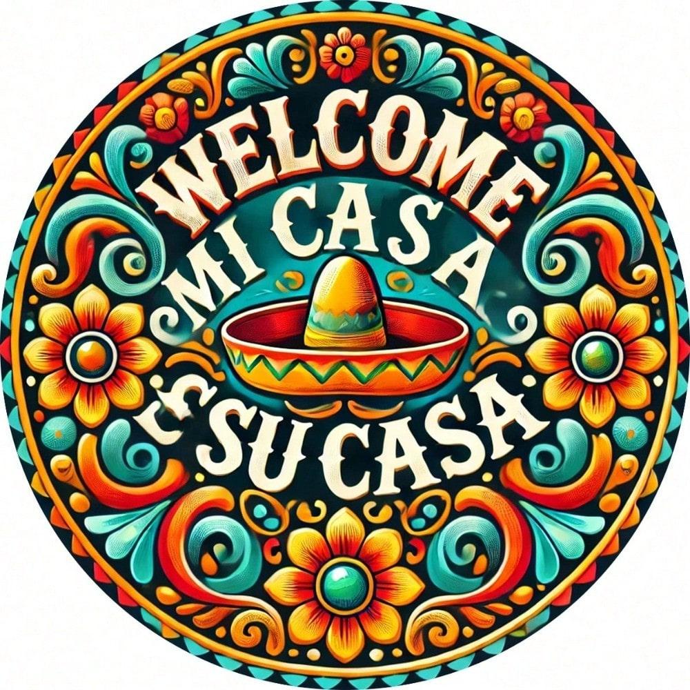 Metal Welcome Sign Mexican Folk Art 8x8 Inch Wall Decor Gift for Home Office