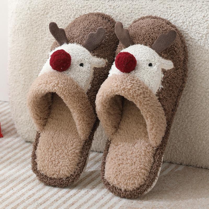 Baumwollpantoffeln niedliche Weihnachts-Elch Baumwollpantoffeln Damen Winterpantoffeln Zuhause rutschfest Paar flauschige Pantoffeln