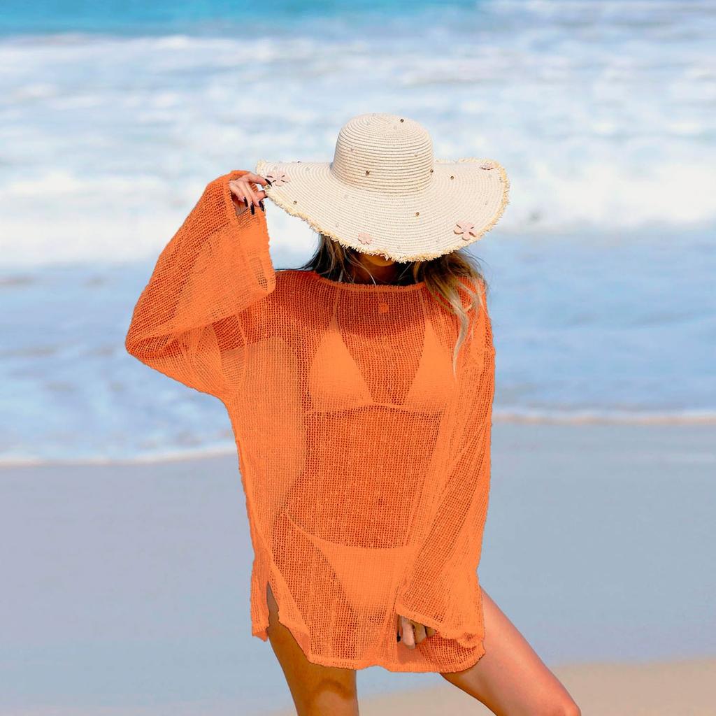 Calado, Tejido Brillante, Adorno de Copo de Nieve, Falda de Playa, Ropa de Protección Solar, Un Hombro, Cubre Traje de Baño