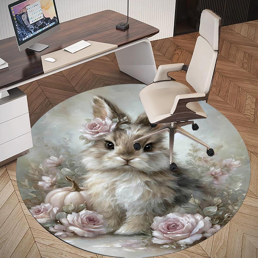 1pc rabbit flowers Round Chair mat Area Rug - Non-Slip, Floor Mat for Office, Bedroom, and Indoor Decor-1002310